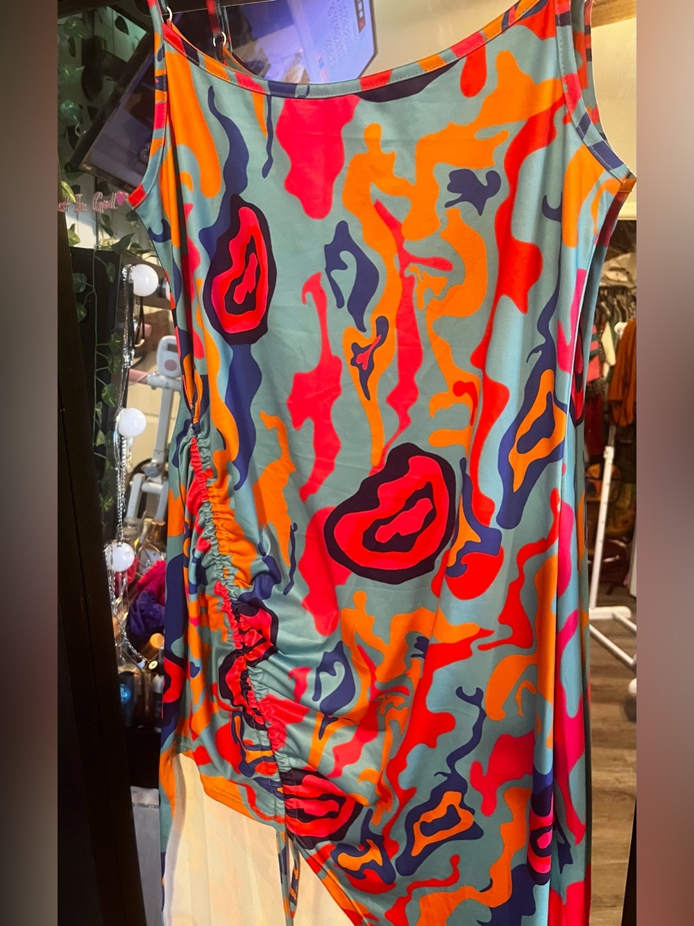 Colorful Abstract Print Ruched Dress - Picture 2 of 7